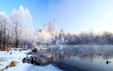Lago em um cenário de neve.