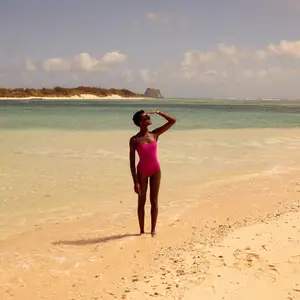 woman on holiday near a pool