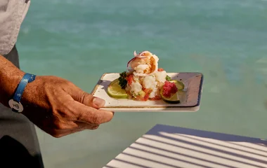 Aperitivo de frutos do mar sendo servido