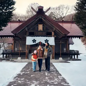 familia na frente de um templo no japão