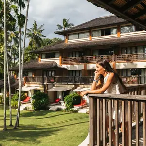 mujer en un balcon en Club Med Bali