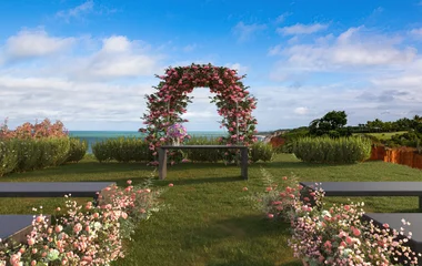 arco de flores para altar de casamento ao ar livre