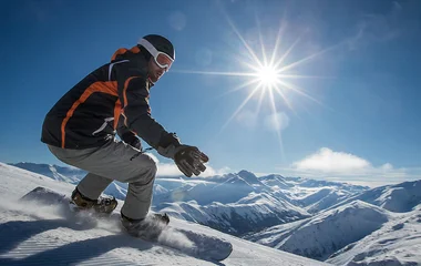 Homem praticando snowboard.