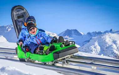 Duas pessoas praticando luge.