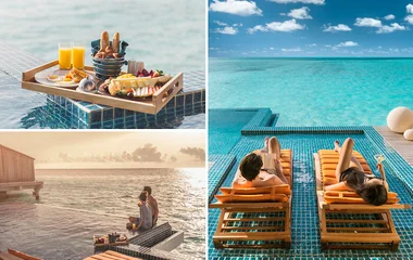 Couple relaxing next to their private pool