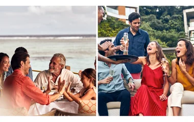 Collage of friends and family sharing a moment over food and drinks