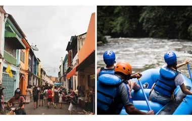 Collage of the Phuket town and rafting excursions