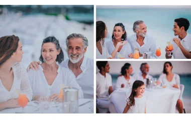A beach with turquoise water and palm trees