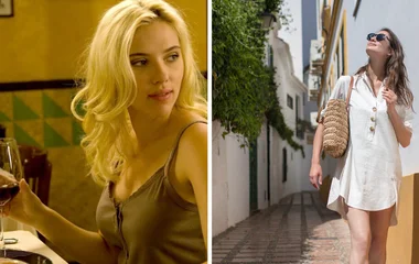 Collage of movie "Vicky Cristina Barcelona" and Spanish street