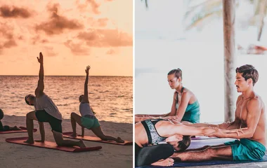 Collage of outdoor yoga photos