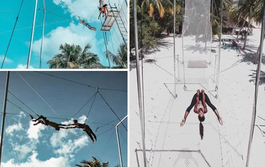 Collage of the trapeze school