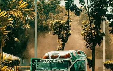 Ambulance near palm trees