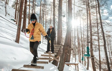 A beach with turquoise water and palm trees