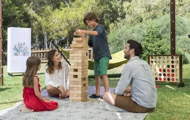 family playing giant jenga in club med