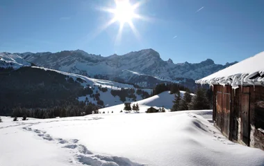 Paysage de montagne enneigée lors d'un voyage en Suisse