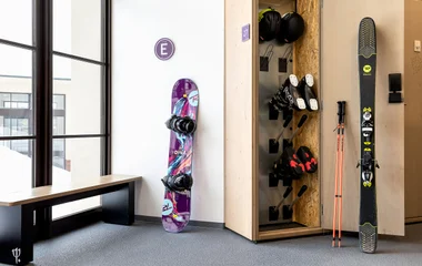snowboards stored in a locker