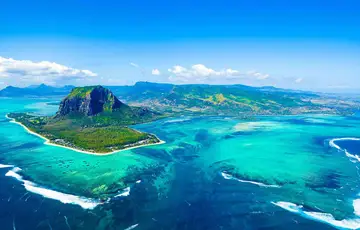 Famous underwater waterfall in Mauritius