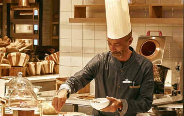 Gourmet cuisine and open bar