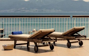 beach loungers overlooking Greece beaches