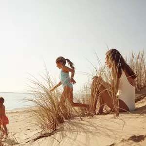 Family on the beach in La Palmyre in France