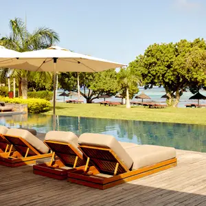 Mauritius resort pool overlooking the beach