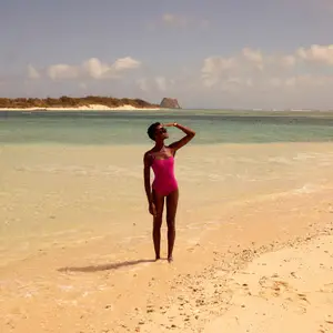 Lady on the beach in Mauritius