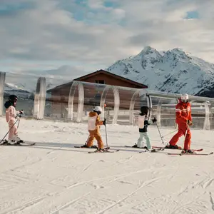 kids at ski school on the slopes in the French Alps