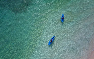 aerial view of crystal blue waters in japan