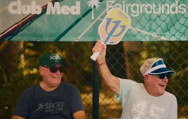 GMs playing pickleball in collaboration with Fairgrounds
