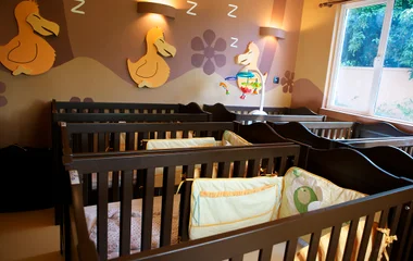Baby cribs at the resort.